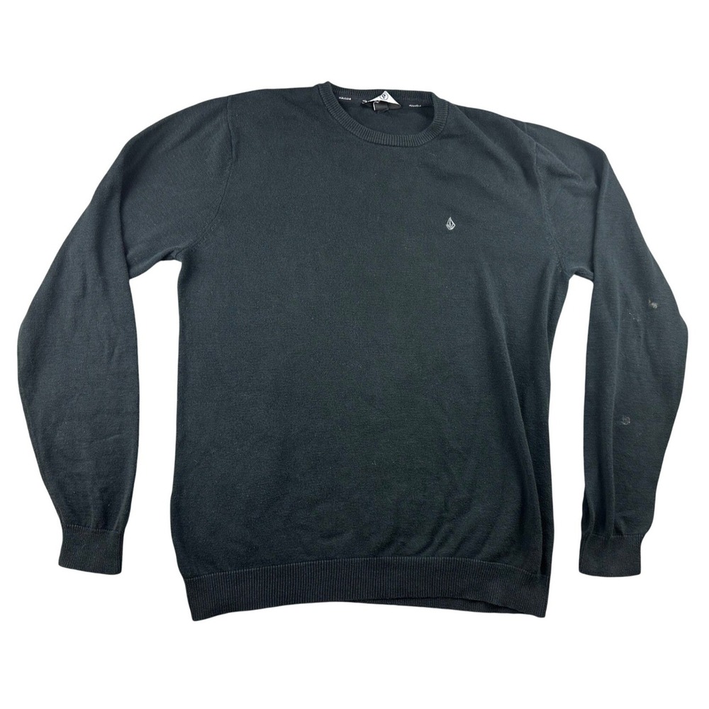 Volcom Uperstand Sweater Men L Black Cotton Blend Stone Logo Knit Streetwear